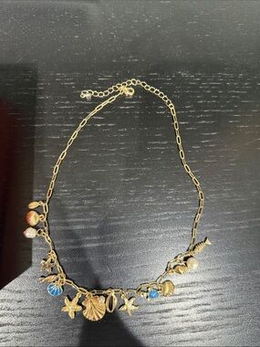 House of Harlow 1960 Gold Seashell and Blue Charm Necklace